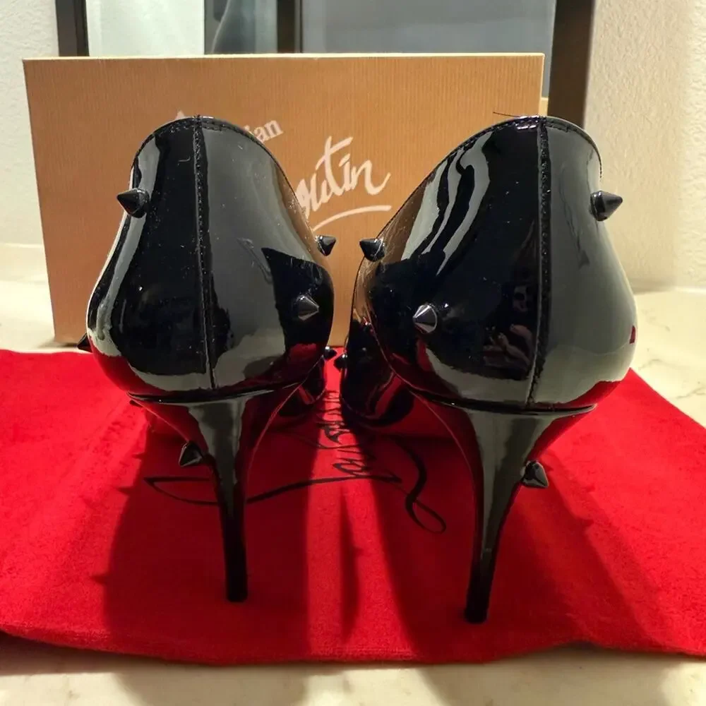 Christian Louboutin Black Patent Studded Pointed Toe Pumps